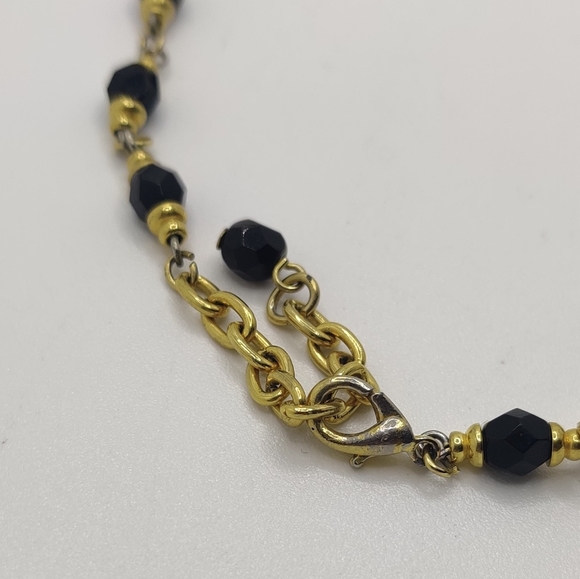 2 Vintage Gold Tone Necklaces & 1 Earring With Black Stones/Beads - Picture 7 of 7